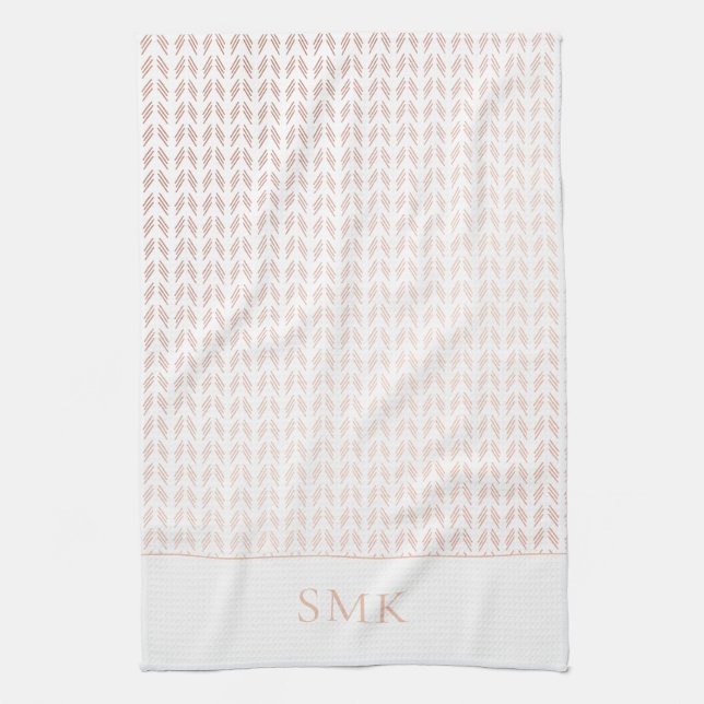 Elegant Rosa ros Guld Foil White Boho Geometric Kökshandduk (Vertikal)