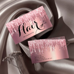 Elegant rosa ros guld glitter droppar hårstylist visitkort