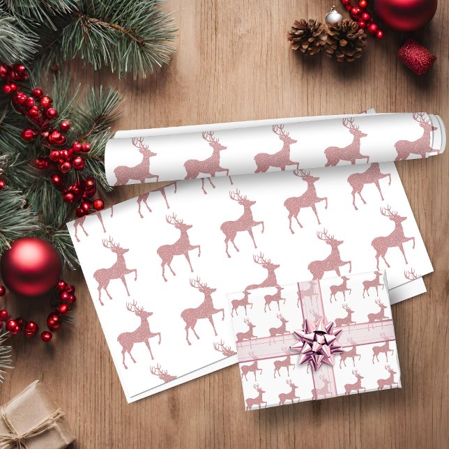 Elegant Rosa ros Guld Glitter Helgdag renare i Presentpapper (Elegant Pink Rose Gold Glitter Holiday Reindeer Wrapping Paper)