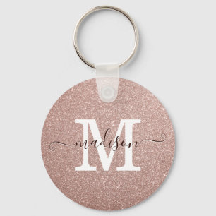 Elegant Rosa ros Guld Glitter Monogram-skript Nyckelring