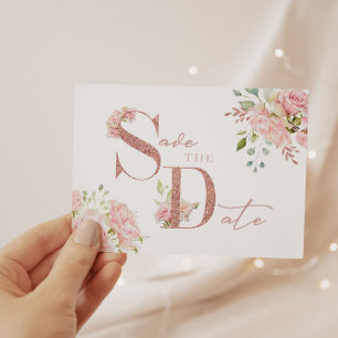 Elegant Rosa ros Guld Glitter Spara datum Inbjudningar