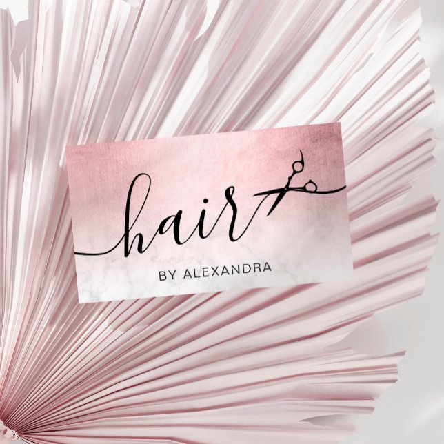 Elegant rosa ros guld marble saissors frisyr visitkort (Skapare uppladdad)