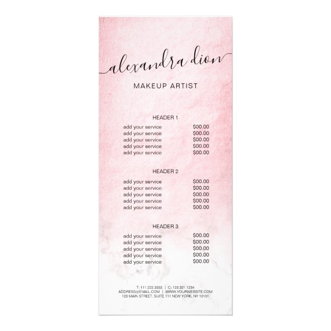 Elegant rosa ros guld, marmelformad konstnär reklamkort (Framsidan)