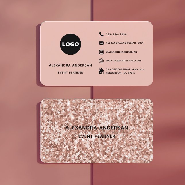 Elegant  Rosa ros Guld Metall Diamanten Mönster Visitkort (Elegant Blush Pink Rose Gold Metal Diamond Pattern Business Card)
