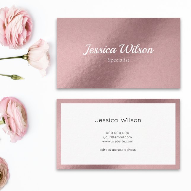 Elegant rosa ros guld minimalistiskt affärskort visitkort (Rose gold metallic   design for minimalist and feminine business card )