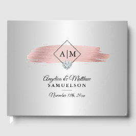 Elegant Rosa ros, Guld, Monogram Bröllop Gästböcker