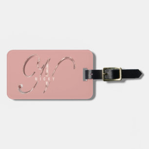 Elegant Rosa ros Guld Monogram Initial N Bagagebricka