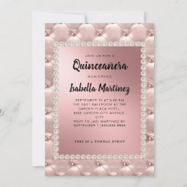 Elegant Rosa ros Guld Quinceañera Photo Pearls Inbjudningar