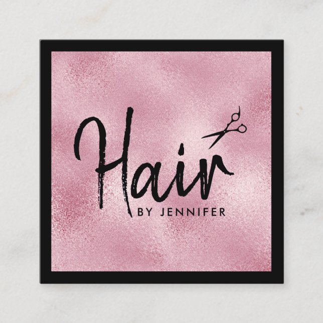 Elegant rosa ros guld Saxers frisstylist Fyrkantigt Visitkort (Framsida)