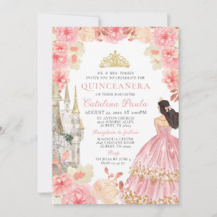 Elegant Rosa ros Guld Tiara Princess Quinceañera Inbjudningar
