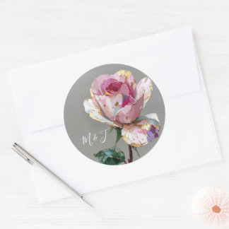 Elegant Rosa Ros Impasto Blommig Bröllopsdekal Runt Klistermärke