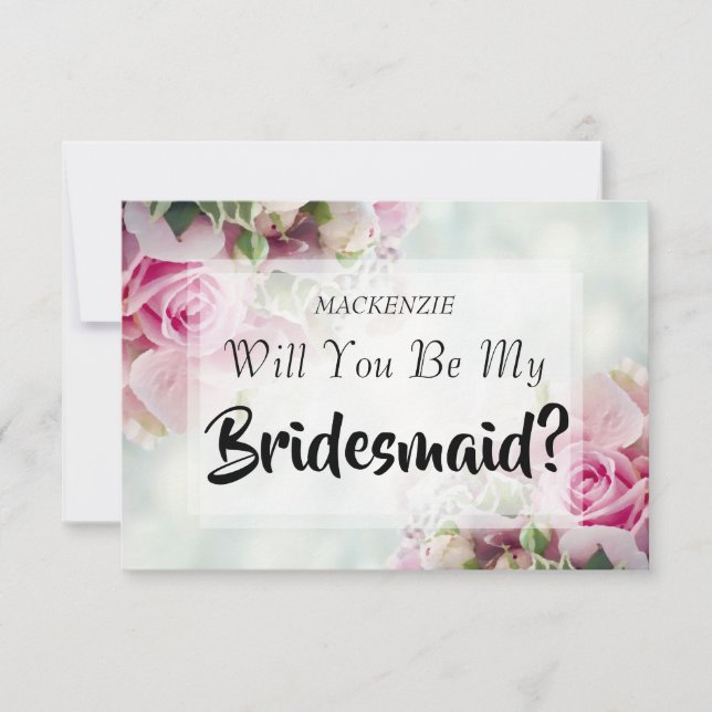 Elegant Rosa ros kommer du att bli min Bridesmaid OSA Kort (Framsida)