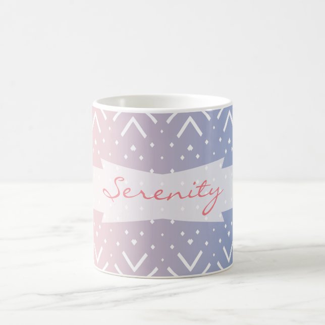 Elegant Rosa ros kvartz Blue pastel Chevron Namn Kaffemugg (Center)