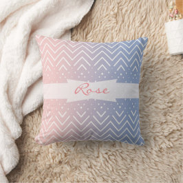 Elegant Rosa ros kvartz Blue pastel Chevron Namn Kudde