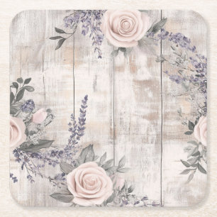 Elegant Rosa ros Lavender Bröllop Papper Underlägg Kvadrat