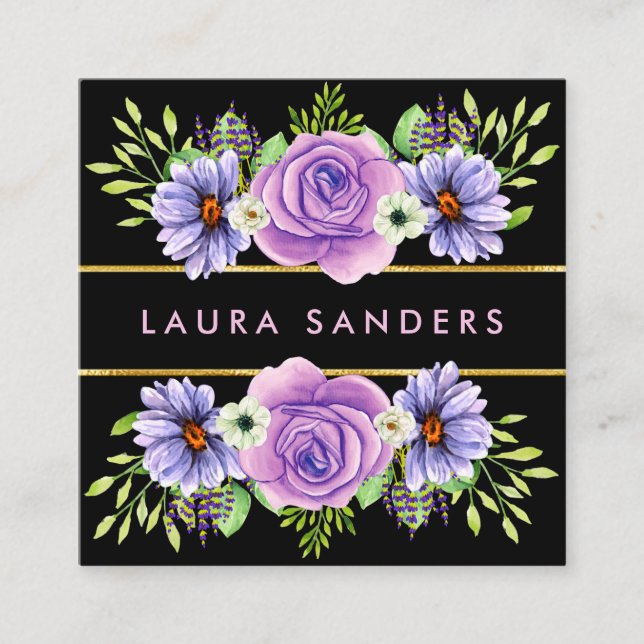 Elegant  Rosa ros Lilac Flower Hair & Makeup Fyrkantigt Visitkort (Framsida)