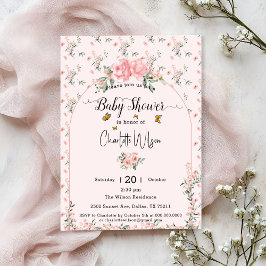 Elegant Rosa ros med Butterflies Baby Shower Inbjudningar