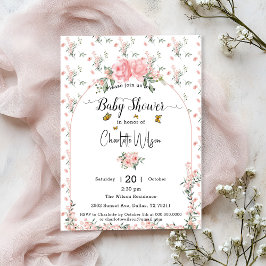 Elegant Rosa ros med Butterflies Baby Shower Inbjudningar