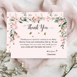 Elegant Rosa ros med Butterflies Baby Shower Tack Kort