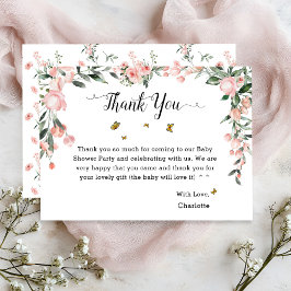 Elegant Rosa ros med Butterflies Baby Shower Tack Kort