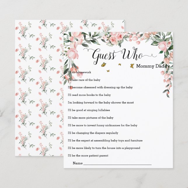 Elegant Rosa ros med Butterflies Gissa vem som spe (Fram/baksida)