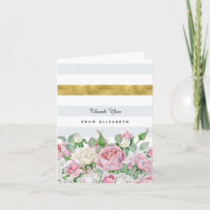 Elegant Rosa ros med FAUX Guld Rand Tack Kort