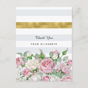 Elegant Rosa ros med FAUX Guld Rand Tack Vykort