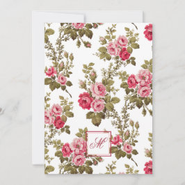 Elegant Rosa ros med monogramvit bakgrund Anteckningskort
