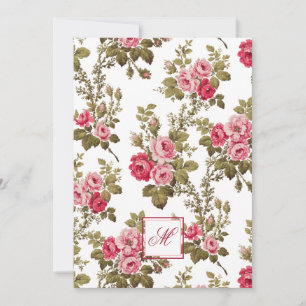 Elegant Rosa ros med monogramvit bakgrund Anteckningskort