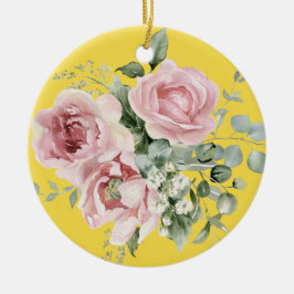 Elegant rosa ros minnesmärke julgransprydnad keramik