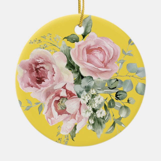 Elegant rosa ros minnesmärke  julgransprydnad keramik (Framsidan)