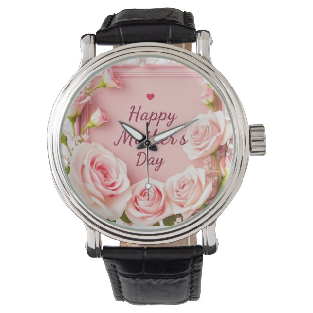 Elegant Rosa Ros Mor Mors Dags Hälsning Armbandsur (Framsida)