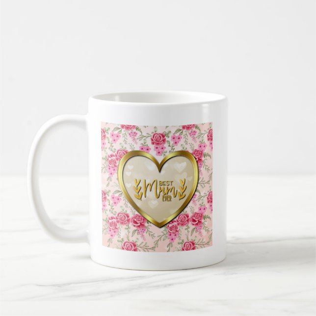 Elegant Rosa ros och Golden Heart Best Morsa någon Kaffemugg (Vänster)