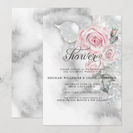 Elegant Rosa ros och Grått vattenfärg Inbjudningar