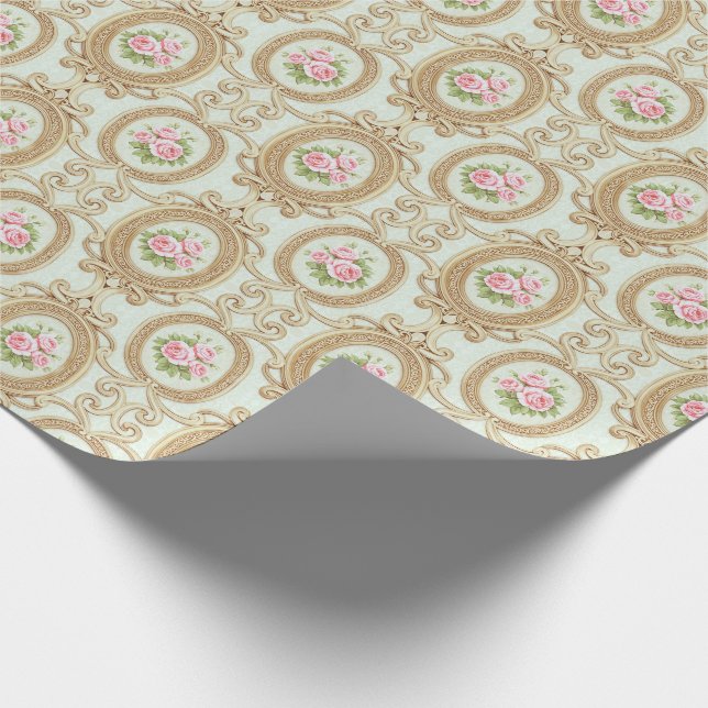 Elegant rosa ros och guldbarock ram presentpapper (Hörn)