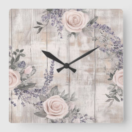 Elegant Rosa ros och Lavender Wall Clock Fyrkantig Klocka