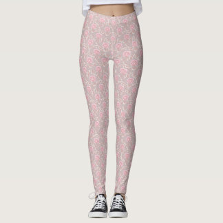 Elegant Rosa ros och Löv, alla över tryckfärgning Leggings