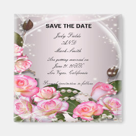 Elegant Rosa ros och pärldjur Spara datum magneter