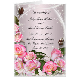 Elegant Rosa ros och Pearls-programkort Hälsningskort