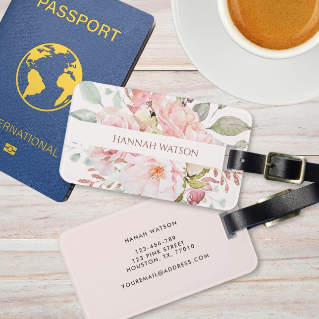 Elegant Rosa ros och Peony Blommigt Bouquet Bagagebricka (In situ)