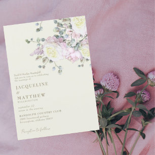 Elegant Rosa ros och Peony Gult Bröllop Inbjudningar