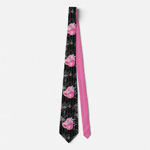 Elegant Rosa ros på Svarta Rand Mönster Slips