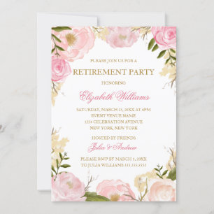 Elegant Rosa ros Party-kort för Pension Inbjudningar