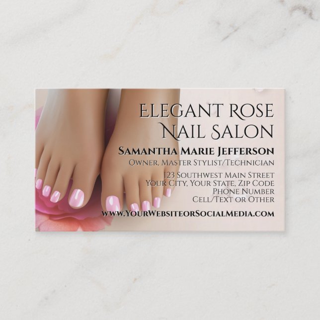 Elegant  Rosa ros Pedicure Nail Salon Visitkort (Framsida)