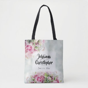 Elegant Rosa ros & Peonies på Teal Bröllop Tygkasse