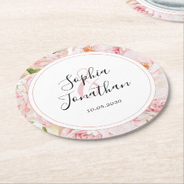 Elegant Rosa ros Personlig Bröllop Underlägg Papper Rund