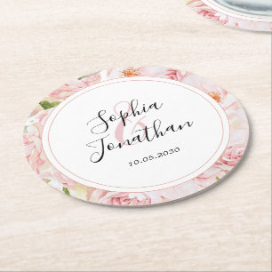 Elegant Rosa ros Personlig Bröllop Underlägg Papper Rund