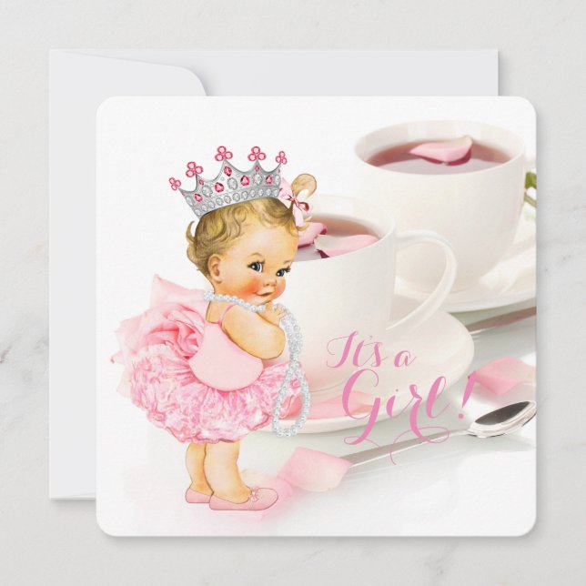 Elegant Rosa ros Petal Tea Kopp Baby Shower Tea Inbjudningar (Framsida)