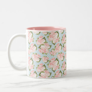 ELEGANT ROSA ROS & POLKA DOTS Två-Tonad MUGG
