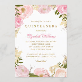 Elegant Rosa ros Quinceanera-inbjudan Inbjudningar